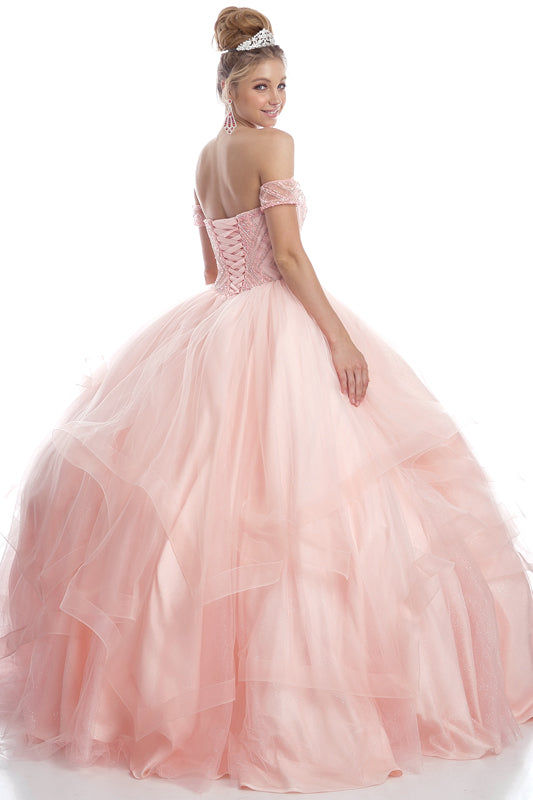 Beaded Embroidery Sweetheart On Glitter Mesh Long Quinceanera Dress JT1424-All Dresses-smcfashion.com