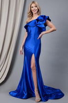 One Shoulder Side Slit Satin Long Prom Dress AC5042-Prom Dress-smcfashion.com