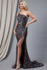 Embroidered Sequins One Shoulder Back Detailed Long Prom Dress AC7023