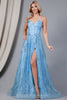 Glitter Embroidererd Lace Side Slit Open V-Back Long Prom Dress ACEL010