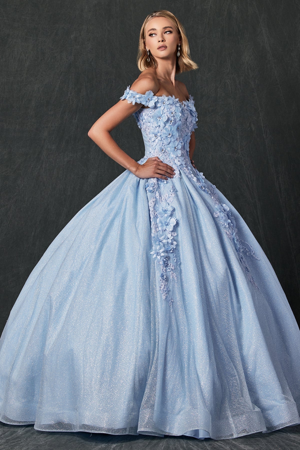 Floral Embroidered Tulle Sweetheart Long Quinceanera Dress JT1433-Quinceanera Dress-smcfashion.com