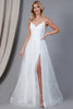 Glitter Embroidererd Lace Side Slit Open V-Back Long Prom Dress ACEL010