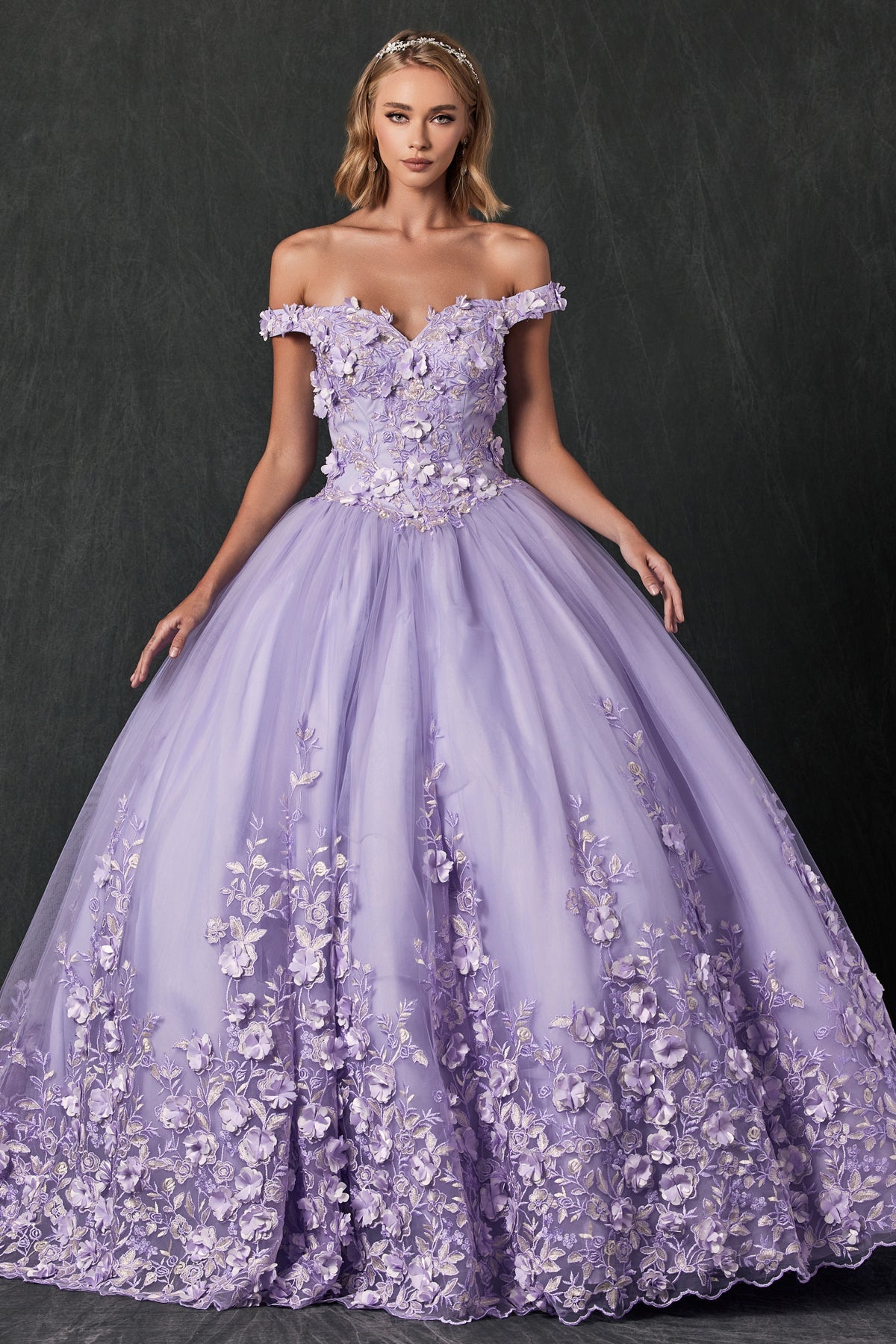 Floral Applique Off Shoulder Straps Long Quinceanera Dress JT1434-Quinceanera Dress-smcfashion.com