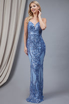 Illusion V-Neck Embroidered Sequins Long Prom Dress AC791-Prom Dress-smcfashion.com