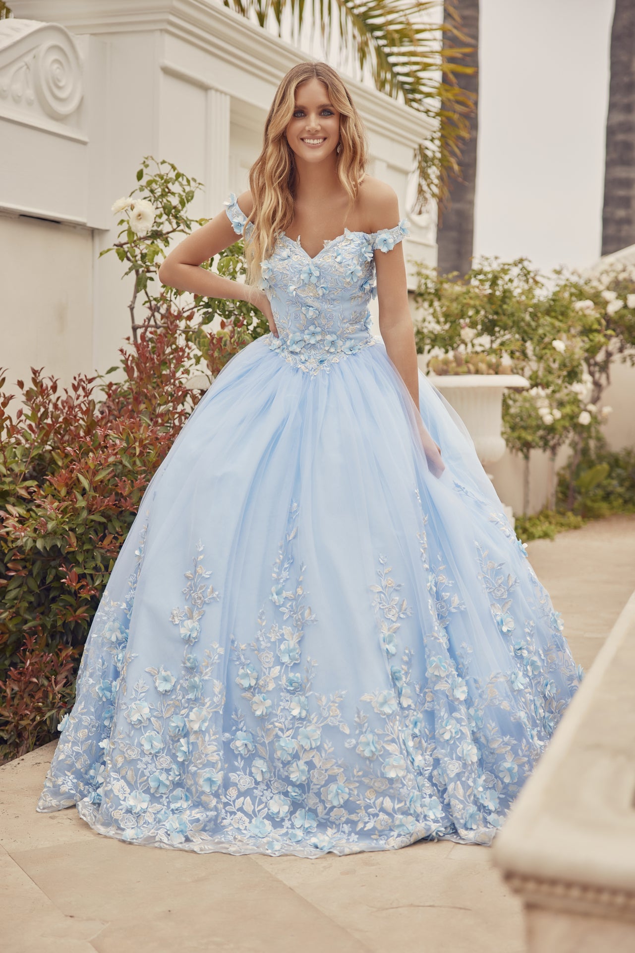 Floral Applique Off Shoulder Straps Long Quinceanera Dress JT1434-Quinceanera Dress-smcfashion.com
