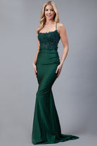 Embroidered Bodice Open Criss Cross Back Mermaid Long Prom Dress ACTM1001-Prom Dress-smcfashion.com