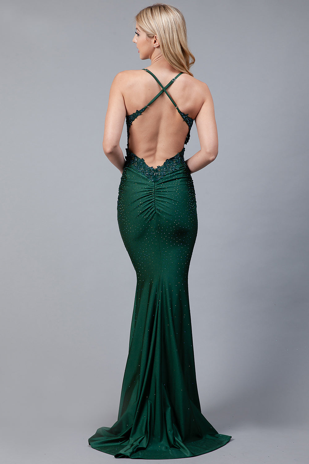 Embroidered Bodice Open Criss Cross Back Mermaid Long Prom Dress ACTM1001-Prom Dress-smcfashion.com
