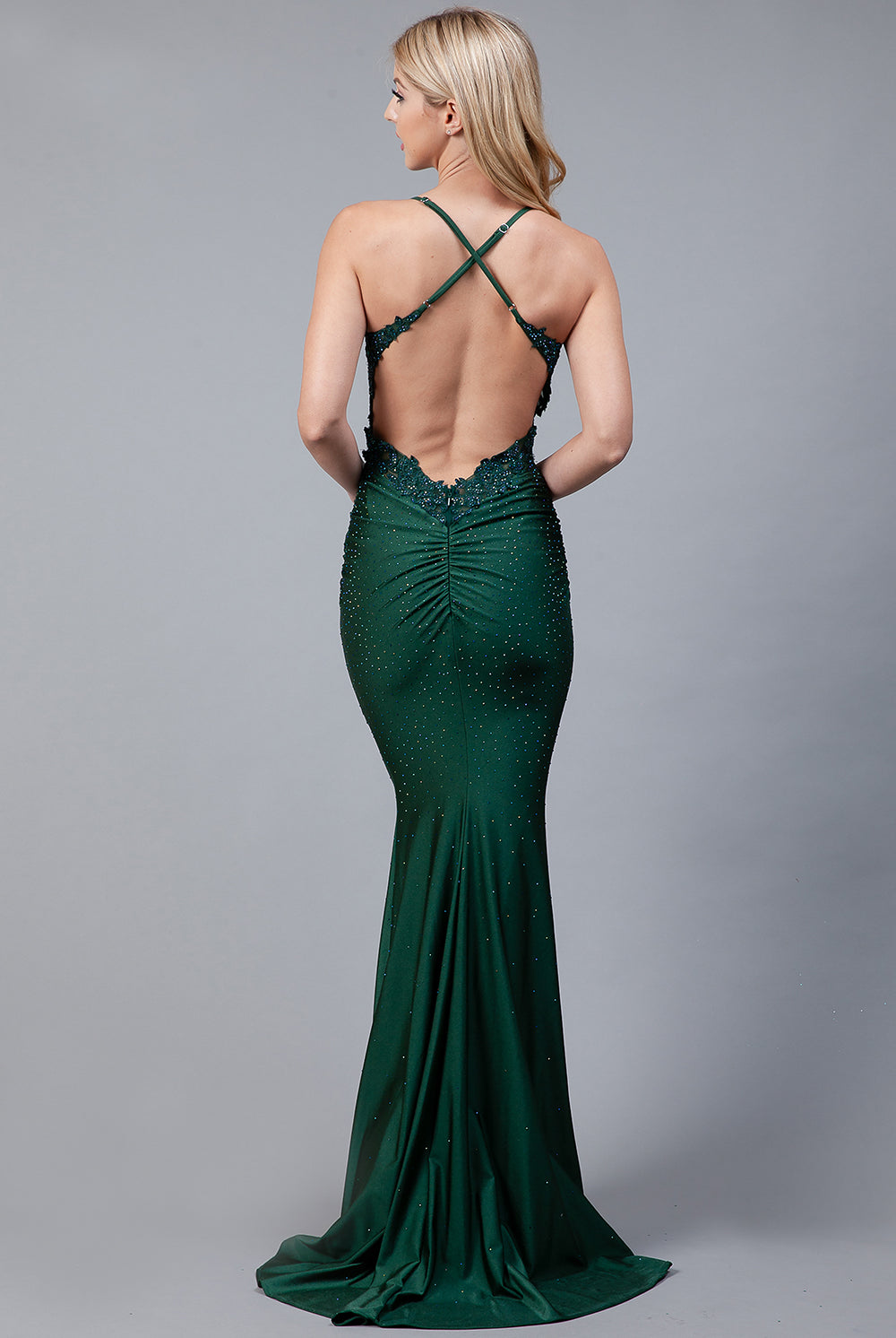 Embroidered Bodice Open Criss Cross Back Mermaid Long Prom Dress ACTM1001-Prom Dress-smcfashion.com