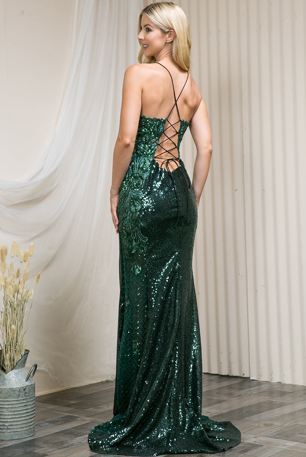Embroidered Sequins Halter Open Criss Cross Back Long Prom Dress AC5043-Prom Dress-smcfashion.com