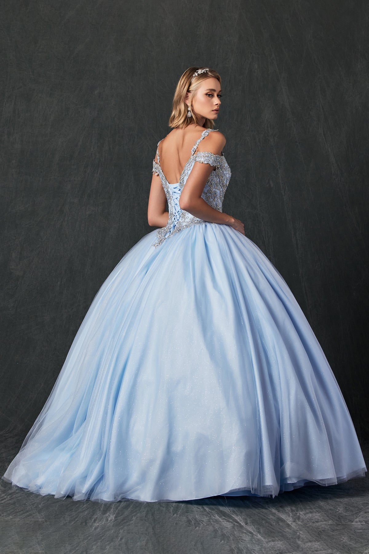 Embroidered Applique Tulle Off Shoulder Long Quinceanera Dress JT1430-Quinceanera Dress-smcfashion.com