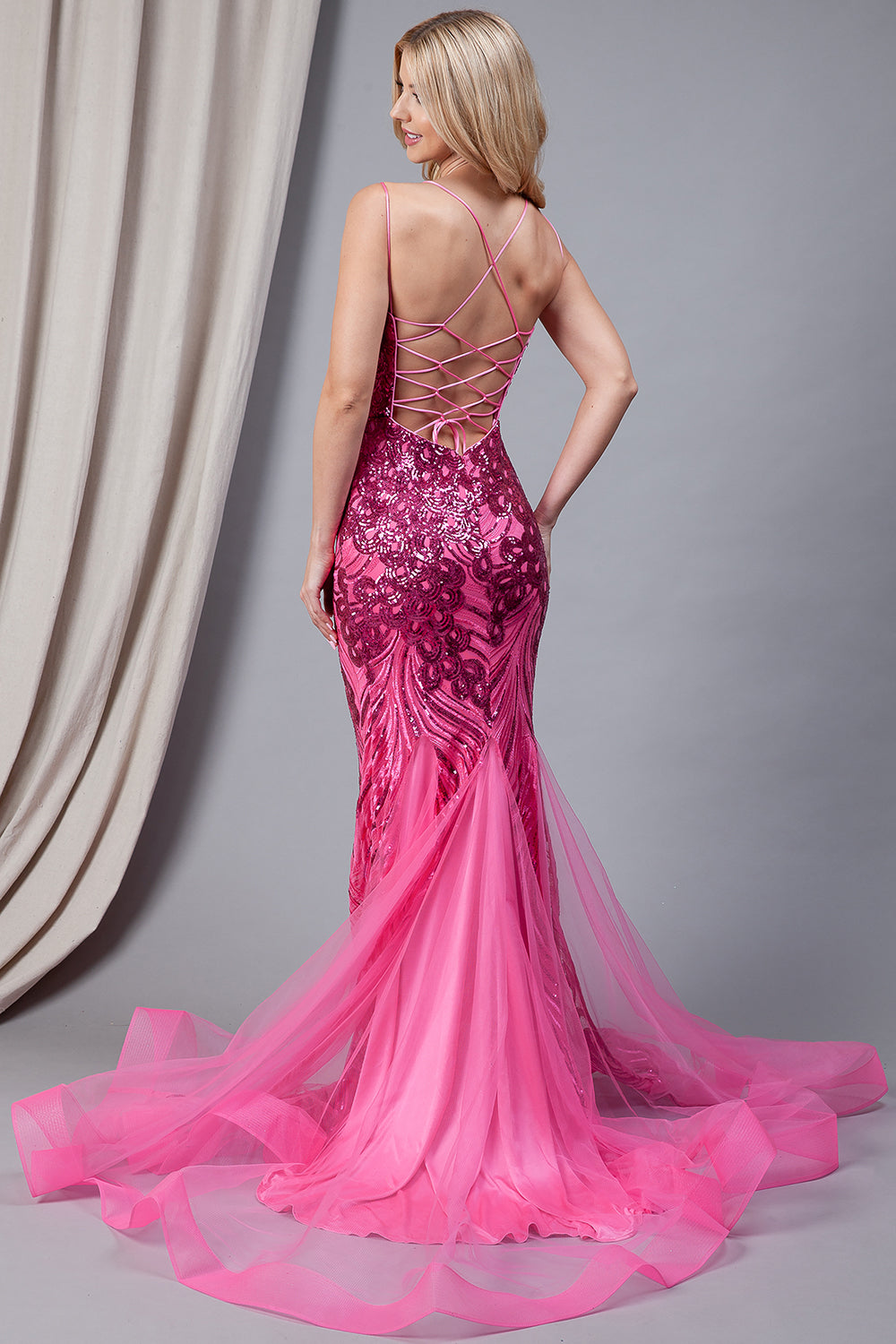 Embroidered Sequins Tulle Skirt Illusion V-Neck Long Prom Dress AC7021-Prom Dress-smcfashion.com