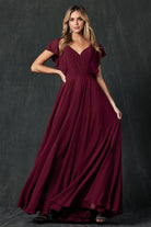 Flutter Sleeve Cascade Back Chiffon Long Bridesmaid Dress JT261-Bridesmaid Dress-smcfashion.com