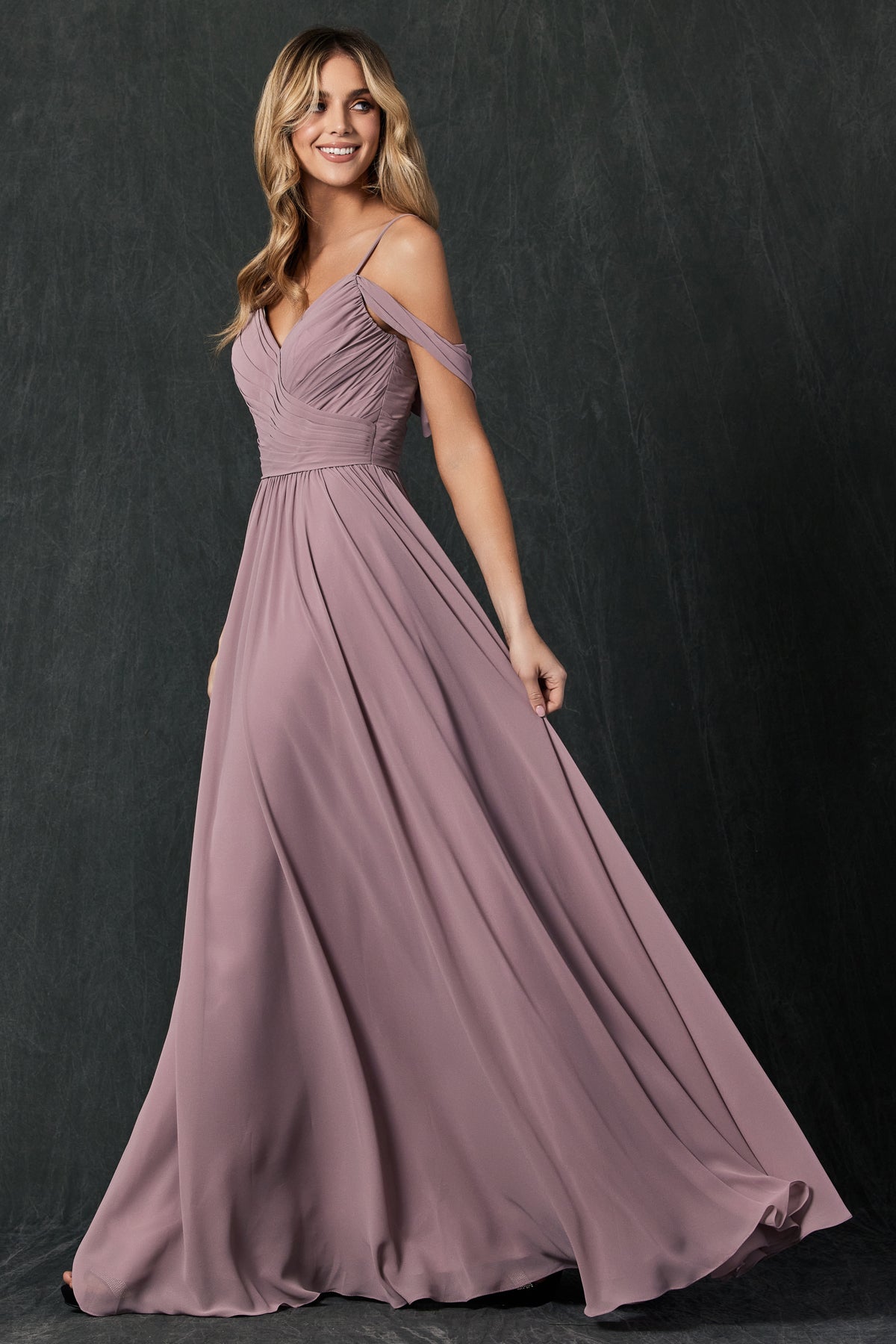 Pleated Off The Shoulder Full Skirt Formal Long Bridesmaid Dress JT262-Bridesmaid Dress-smcfashion.com