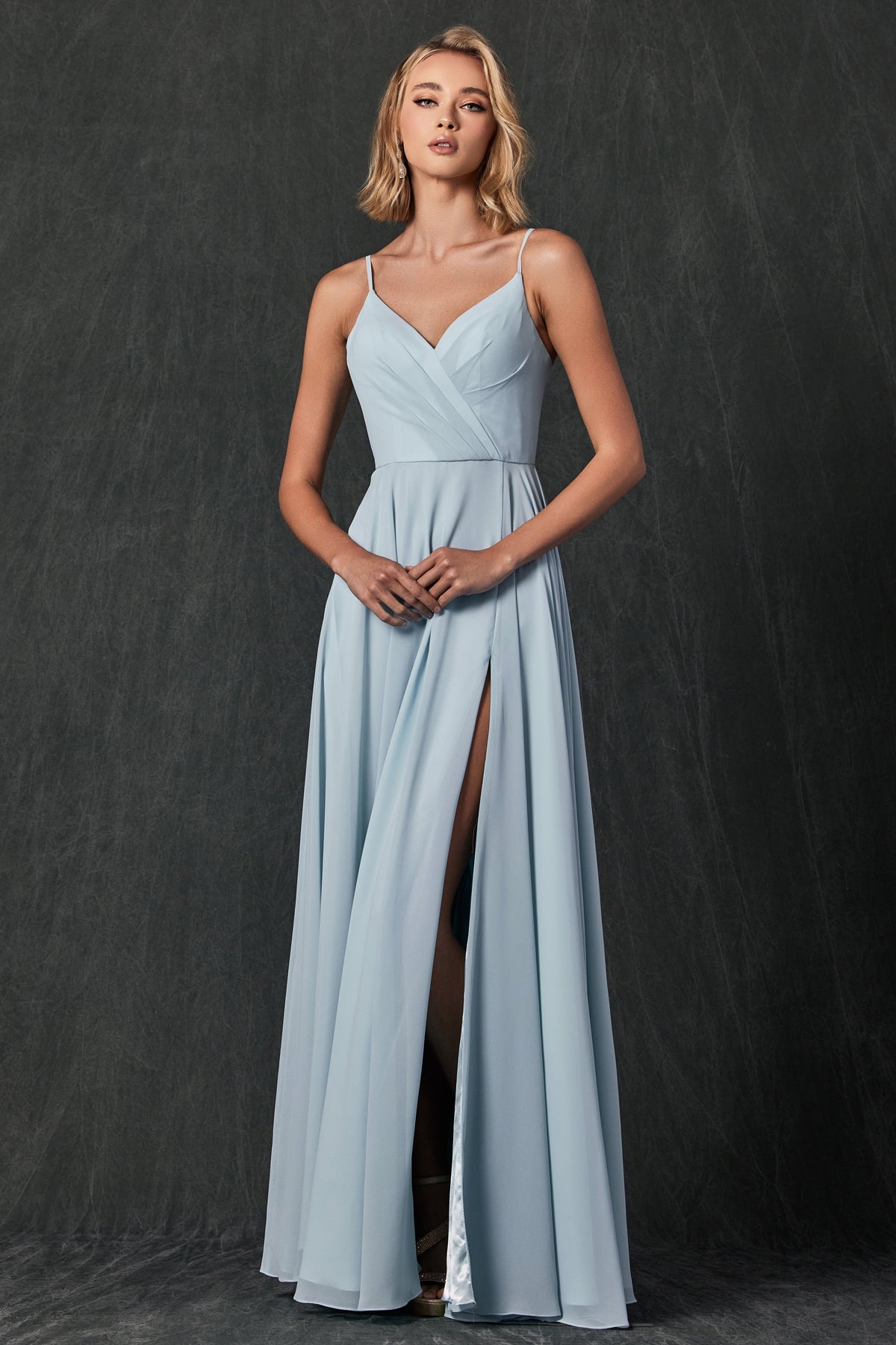 Chiffon V-Neck Open Back Side Slit Straps Long Bridesmaid Dress JT263-Bridesmaid Dress-smcfashion.com