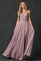 Chiffon V-Neck Open Back Side Slit Straps Long Bridesmaid Dress JT263-Bridesmaid Dress-smcfashion.com