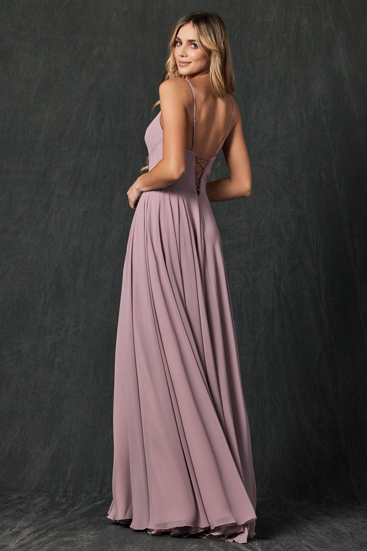 Chiffon V-Neck Open Back Side Slit Straps Long Bridesmaid Dress JT263-Bridesmaid Dress-smcfashion.com
