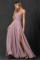 Chiffon V-Neck Open Back Side Slit Straps Long Bridesmaid Dress JT263-Bridesmaid Dress-smcfashion.com