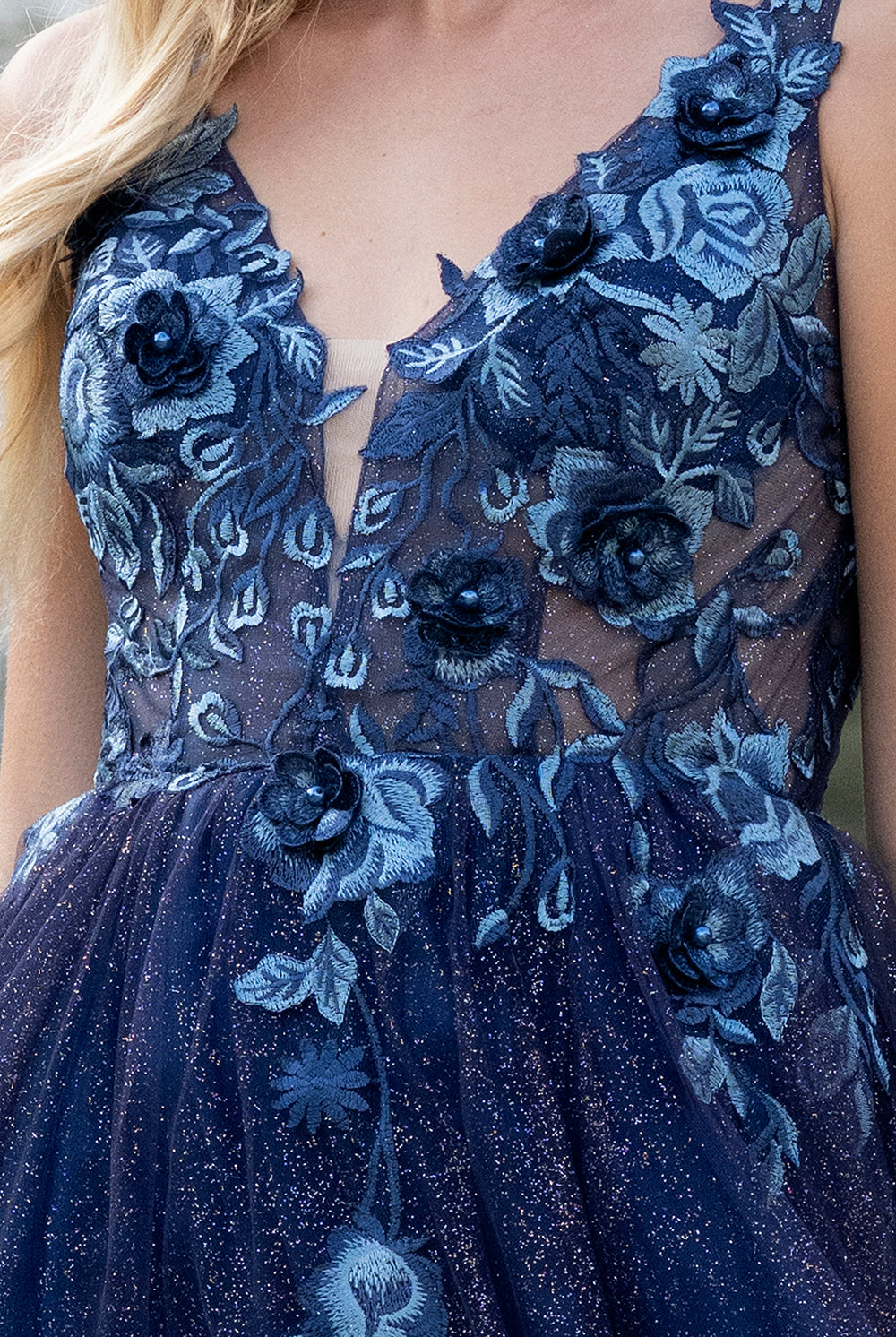 3D Floral Applique Illusion V-Neck Long Prom Dress AC5015-Prom Dress-smcfashion.com