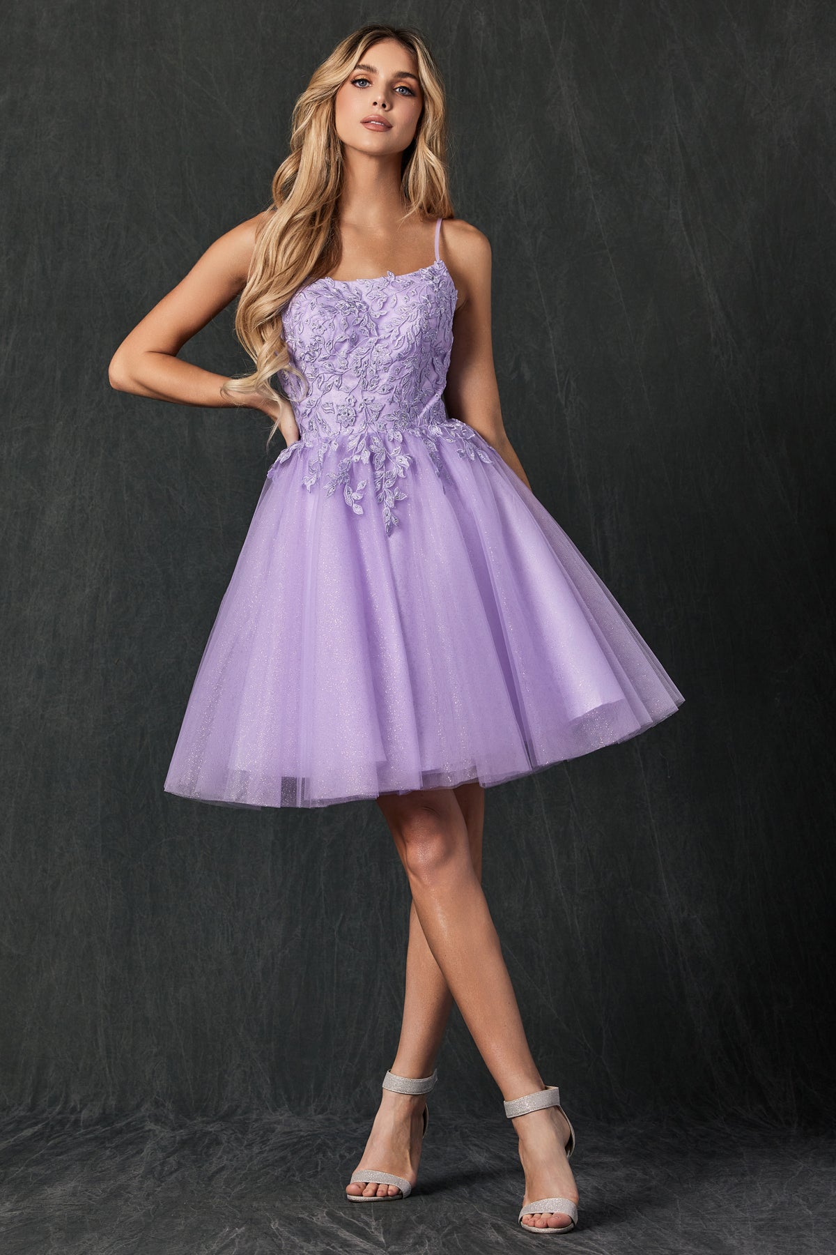 Floral Applique With Stones Babydoll Short Cocktail Dress JT860-Cocktail Dress-smcfashion.com