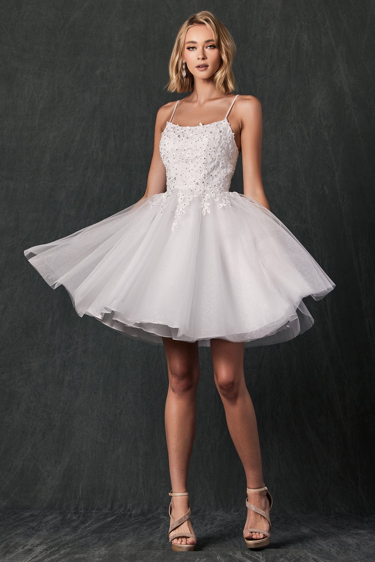 Floral Applique With Stones Babydoll Short Cocktail Dress JT860-Cocktail Dress-smcfashion.com