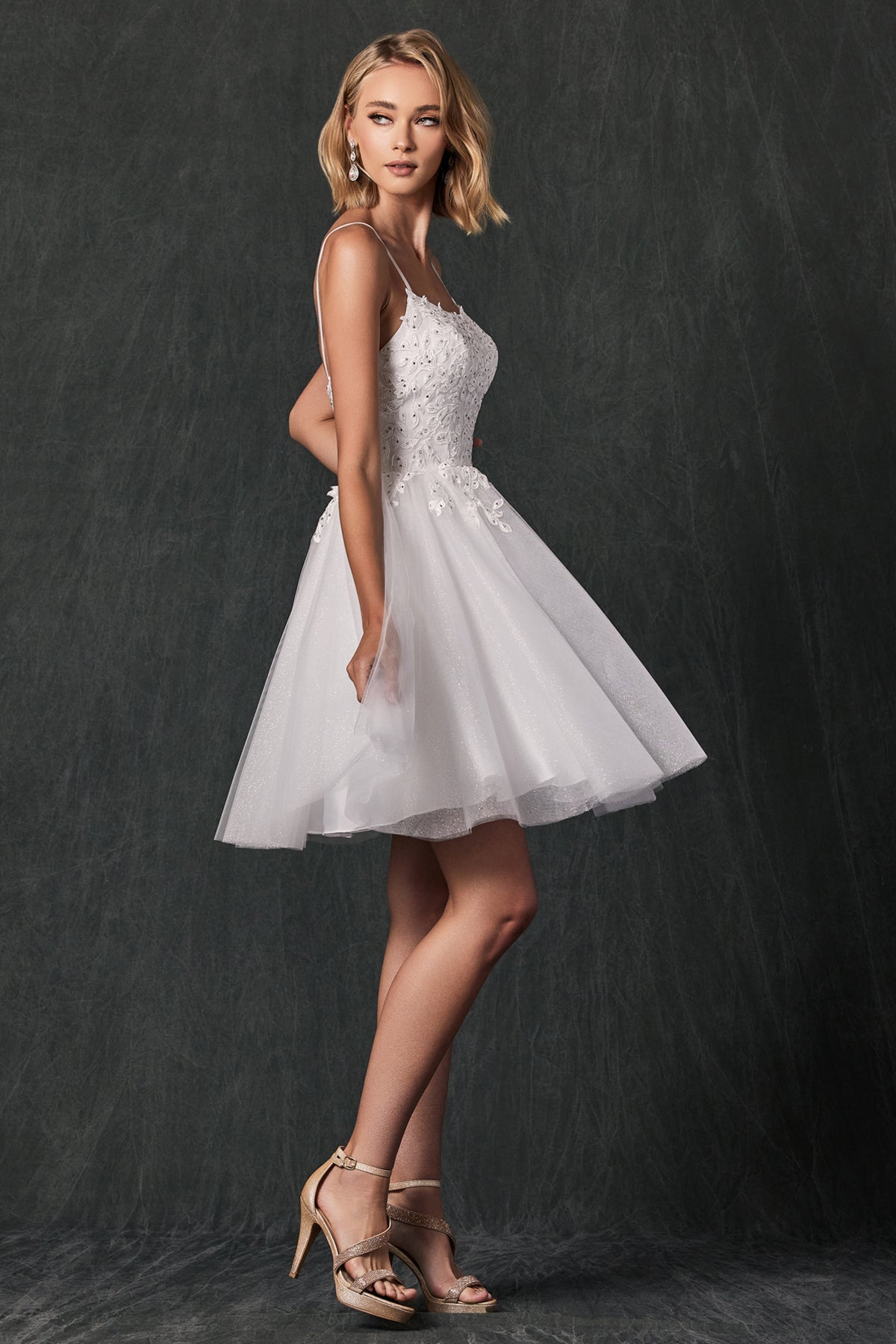 Floral Applique With Stones Babydoll Short Cocktail Dress JT860-Cocktail Dress-smcfashion.com