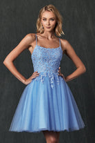 Floral Applique With Stones Babydoll Short Cocktail Dress JT860-Cocktail Dress-smcfashion.com