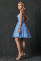 Floral Applique With Stones Babydoll Short Cocktail Dress JT860-Cocktail Dress-smcfashion.com