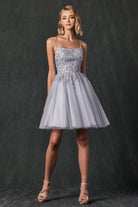 Floral Applique With Stones Babydoll Short Cocktail Dress JT860-Cocktail Dress-smcfashion.com