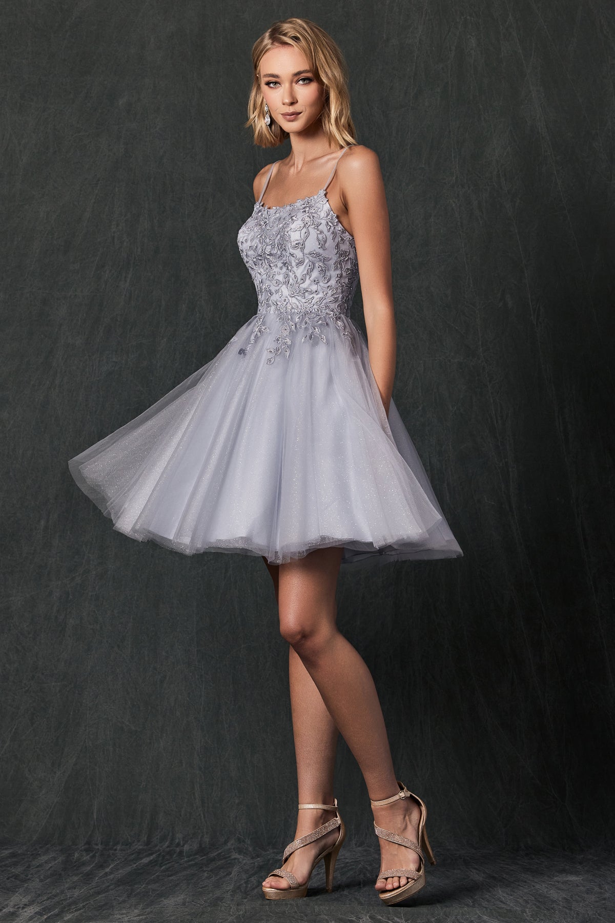 Floral Applique With Stones Babydoll Short Cocktail Dress JT860-Cocktail Dress-smcfashion.com