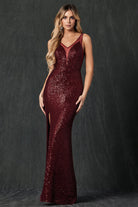 Tight Sequin Sheer Deep V-Neck and Side Long Prom Dress JT264-Prom Dress-smcfashion.com