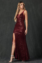 Tight Sequin Sheer Deep V-Neck and Side Long Prom Dress JT264-Prom Dress-smcfashion.com
