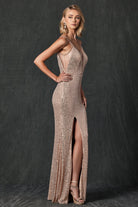 Tight Sequin Sheer Deep V-Neck and Side Long Prom Dress JT264-Prom Dress-smcfashion.com