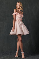 Off Shoulder 3D Floral Applique Sweetheart Short Cocktail & Homecoming Dress JT861-Cocktail Dress-smcfashion.com