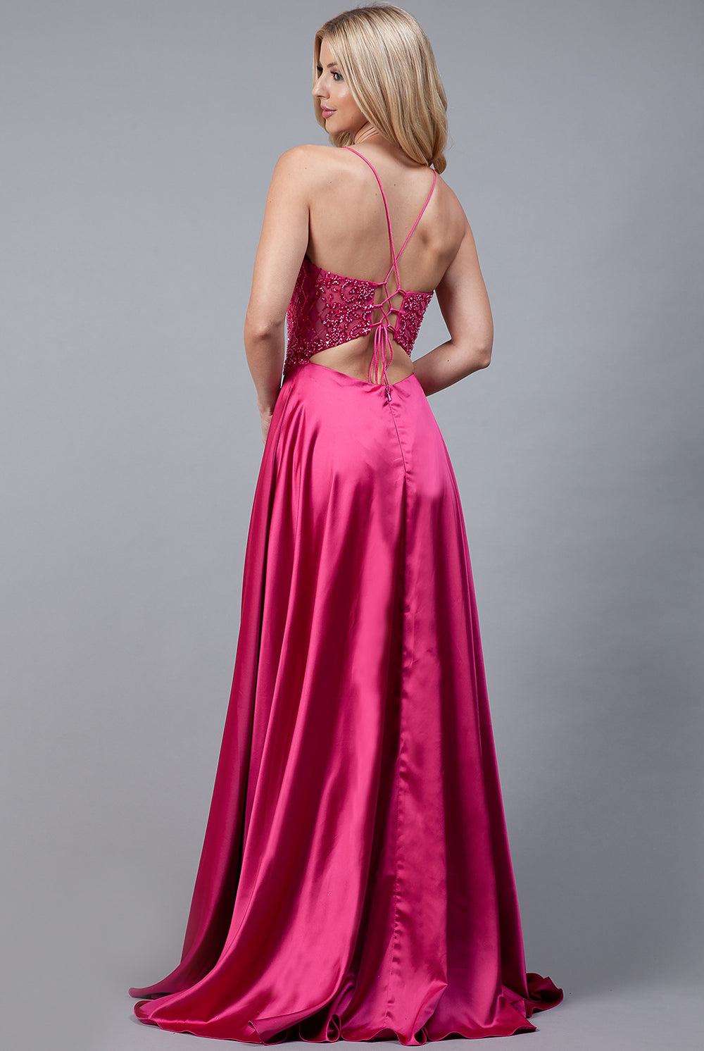 Front Slit Embroidered Bodice Straps Satin Skirt Long Prom Dress AC6120-Prom Dress-smcfashion.com