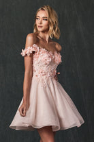 Off Shoulder 3D Floral Applique Sweetheart Short Cocktail & Homecoming Dress JT861-Cocktail Dress-smcfashion.com