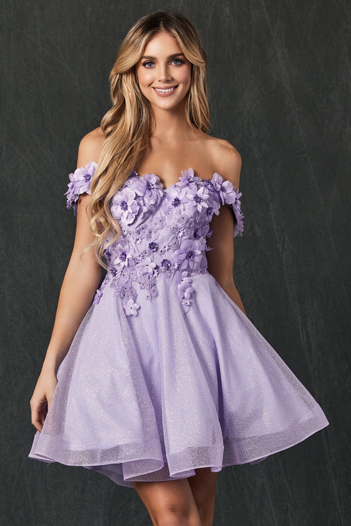 Off Shoulder 3D Floral Applique Sweetheart Short Cocktail & Homecoming Dress JT861-Cocktail Dress-smcfashion.com