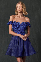 Off Shoulder 3D Floral Applique Sweetheart Short Cocktail & Homecoming Dress JT861-Cocktail Dress-smcfashion.com