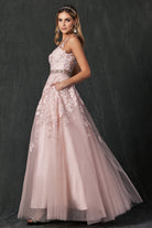 Embroidered Lace Embellished Jewel Waist Long Prom Dress JT224-Prom Dress-smcfashion.com