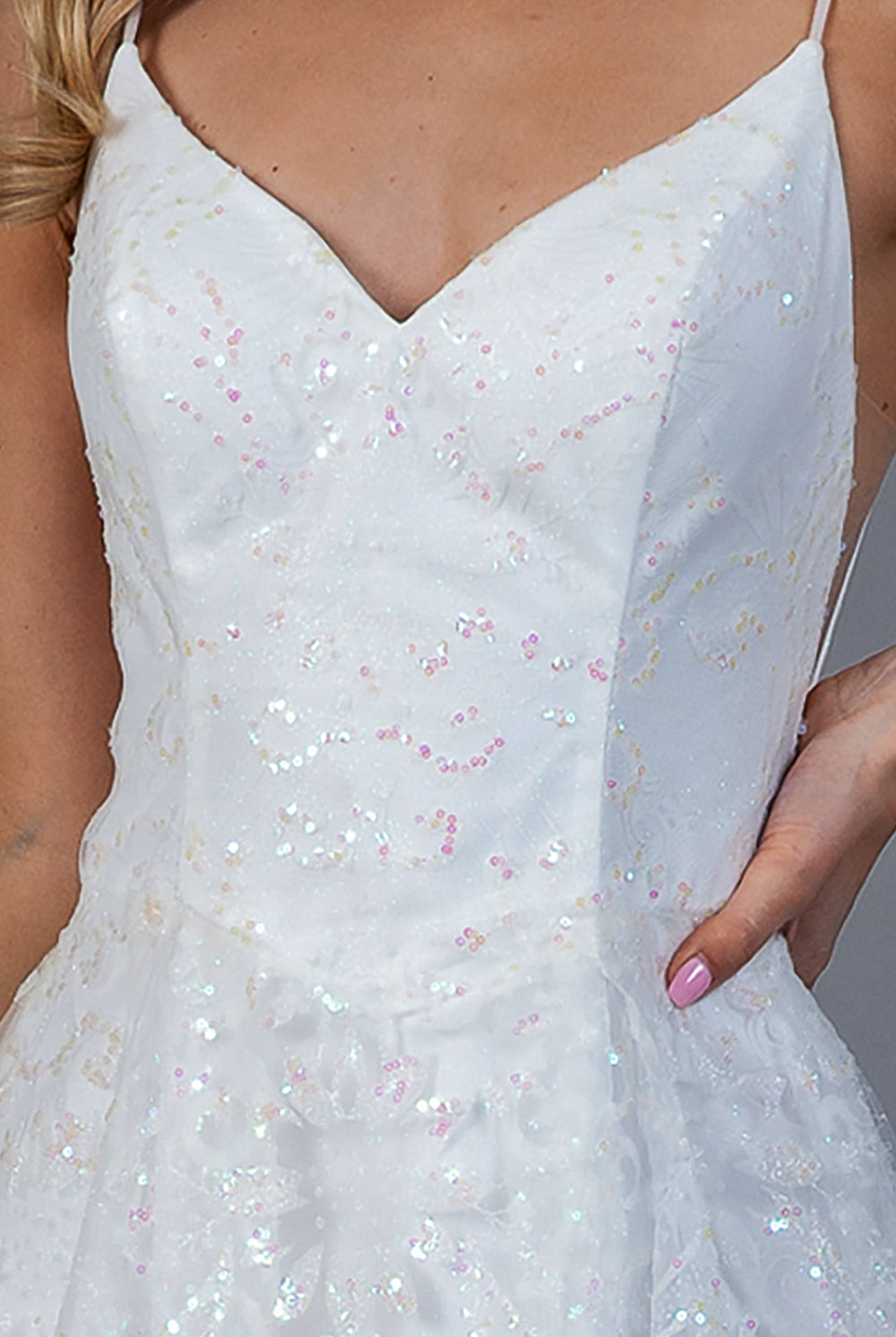 Glitter Embroidererd Lace Side Slit Open V-Back Long Prom Dress ACEL010-Prom Dress-smcfashion.com
