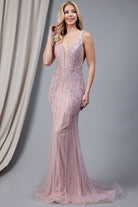 Illusion V-Neck Straps All-Over Vertical Rhinetone Pattern Long Prom Dress AC2103-Prom Dress-smcfashion.com