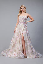 Embroidered Flowers Straight Across Side Slit Long Prom Dress AC2105-Prom Dress-smcfashion.com