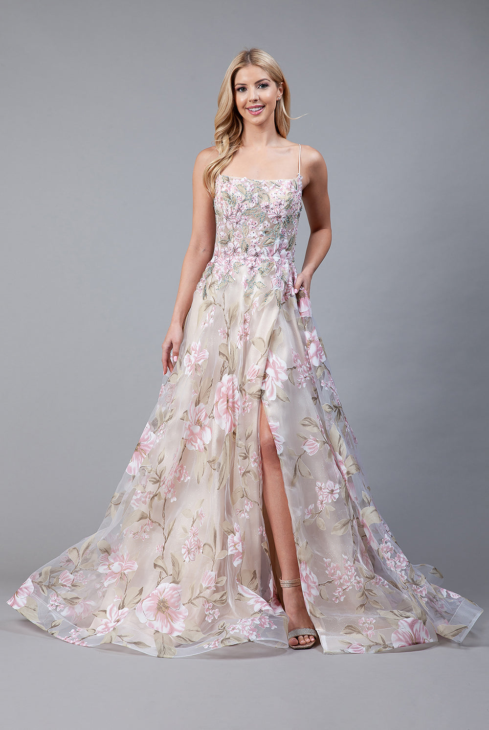 Embroidered Flowers Straight Across Side Slit Long Prom Dress AC2105-Prom Dress-smcfashion.com