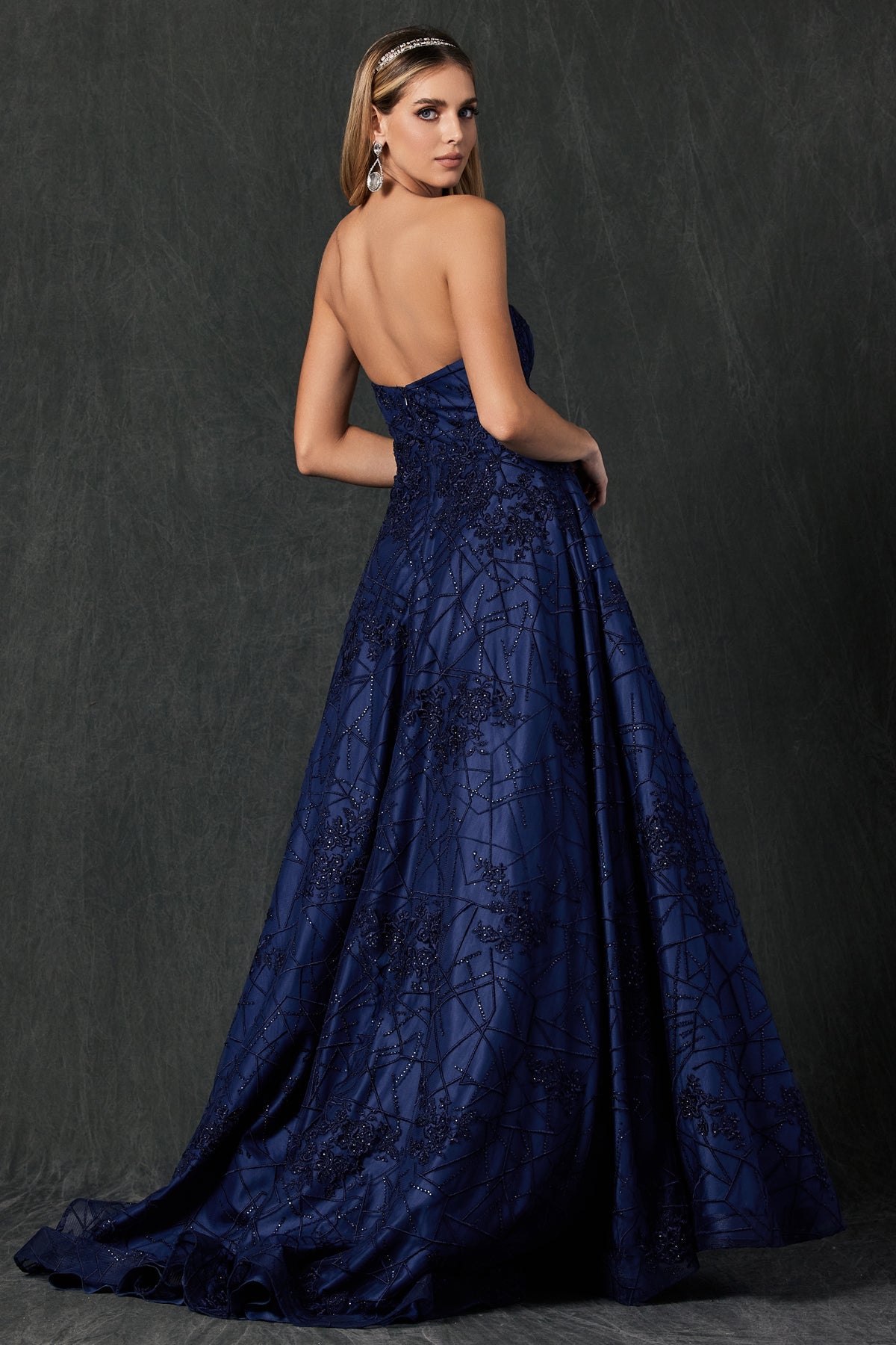Embroidered Lace Strapless A-Line Open Back Long Prom Dress JT692-Prom Dress-smcfashion.com