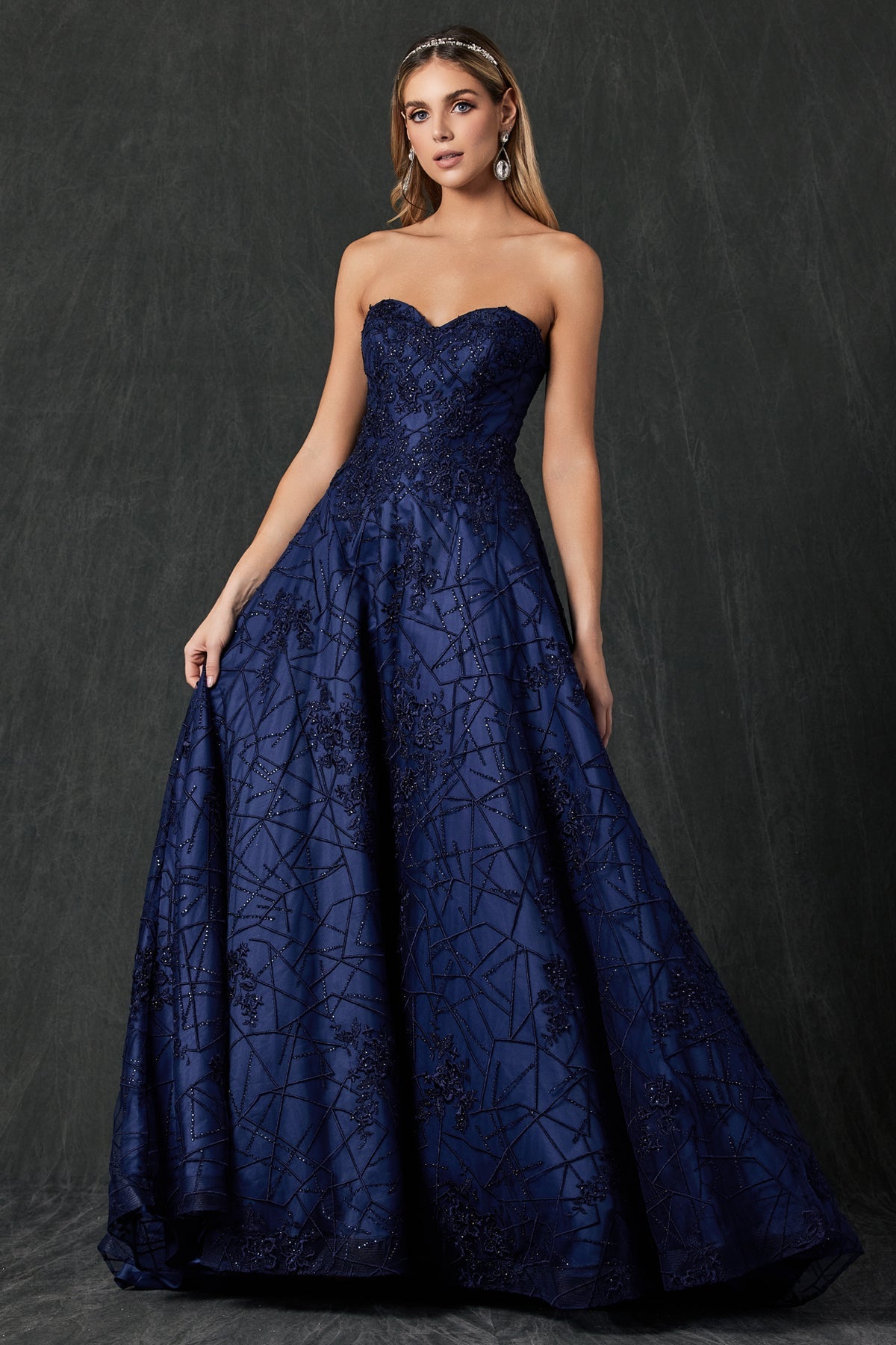 Embroidered Lace Strapless A-Line Open Back Long Prom Dress JT692-Prom Dress-smcfashion.com