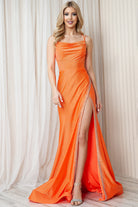 Mermaid Side Slit Cowl Neck Double Spaghetti Straps Long Prom Dress AC399-Prom Dress-smcfashion.com
