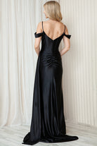 Off Shoulder Satin Side Slit Straps Long Evenin & Prom Dress AC5047-Evening Dress-smcfashion.com
