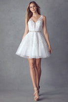 Floral Lace Applique Short Wedding Dress JT853W Sale-Wedding Dress-smcfashion.com