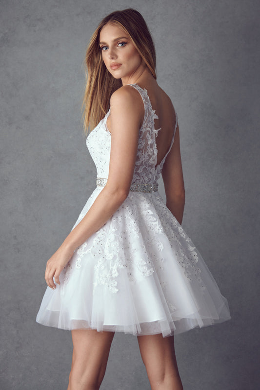 Floral Lace Applique Short Wedding Dress JT853W Sale-Wedding Dress-smcfashion.com