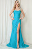 Clamorous High Slit Wrap Glitter Jersey Bustier-Inspired Bodice Long Prom Dress ACBZ019