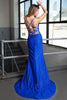 Clamorous High Slit Wrap Glitter Jersey Bustier-Inspired Bodice Long Prom Dress ACBZ019